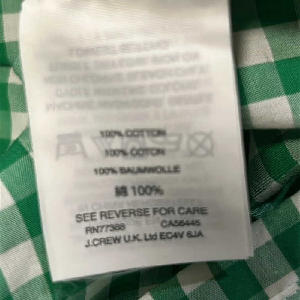 J. Crew Gingham Green and White Puff Sleeve Smocked Blouse Size 2 (NWOT)